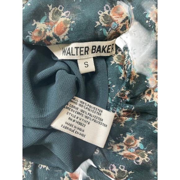 WALTER BAKER MINI DRESS MESSY MOCK FLORAL GREEN RUCHED CUFFS SZ S RUFFLES PREPPY - Picture 8 of 16